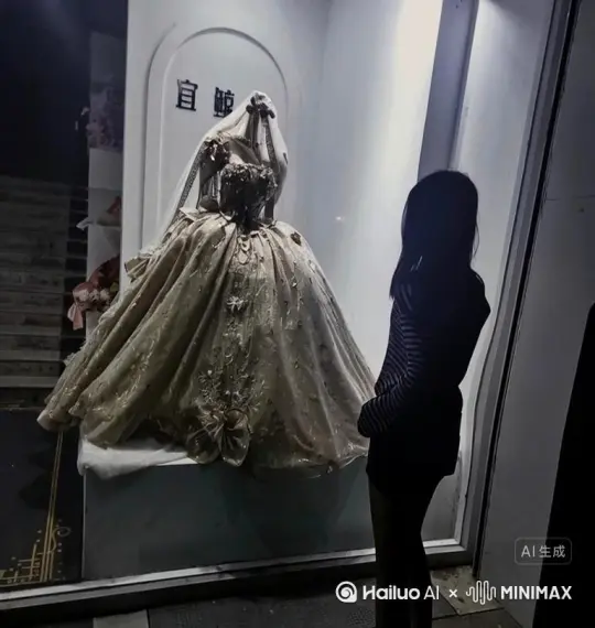 帮我生成一个视频：让图片中的场景动起来，人物变成无数灰色颗粒消失在视频中，向右吹走，原比例。比例 16:9，时长 5s，模型 高品质[右移,跟随] by Hailuo AI Video Generator