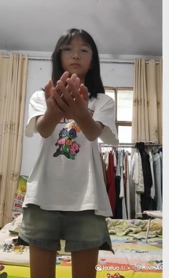 生成一个视频：让图片中的场景动起来，人物变成无数颗灰色灰尘，消失在视频中向右吹走（沙尘数量只在人物慢慢中涌出，然后消失）原比例。模仿高品质[右移,左摇,跟随] by Hailuo AI Video Generator