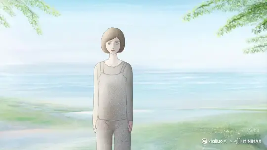帮我生成一个视频：让图片中的场景动起来，人物变成无数灰色颗粒消失在视频中，向右吹走，原比例。比例 16:9，时长 5s，模型 高品质 by Hailuo AI Video Generator