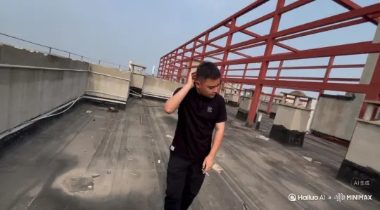 帮我生成一个视频：让图片中的场景动起来，人物变成无数的白色玫瑰花花瓣[右移,左摇,跟随]消失在视频中，向右吹走，原比例。比例 16:9，时长 5s，模型 高品质 by Hailuo AI Video Generator
