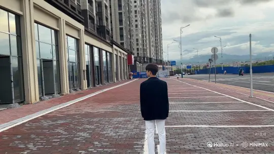让图片中的场景动起来，人物变成无数红色花瓣消失在视频中，向右吹走， (红色花瓣数量只在人物慢慢中涌出，然后消失)原比例。模型高品质 by Hailuo AI Video Generator