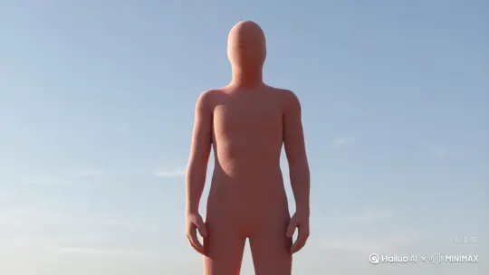 Without any warning, the figure's body
begins to split into dull red particles,
which should drift slowly, instead of
emitting light or reflecting, to ensure that
the disintegration looks smooth,
consistent in scale and direction, without
background distortion. As his hand
dissolves, his body continues to
disappear, one particle at a time, until
only floating dust disappears in the sun. by Hailuo AI Video Generator
