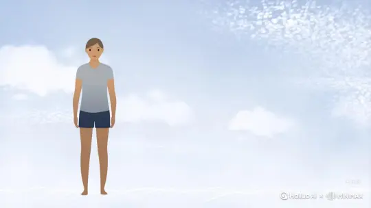 帮我生成一个视频：让图片中的场景动起来，人物变成无数灰色颗粒消失在视频中，向右吹走，原比例。比例 16:9，时长 5s，模型 高品质 by Hailuo AI Video Generator
