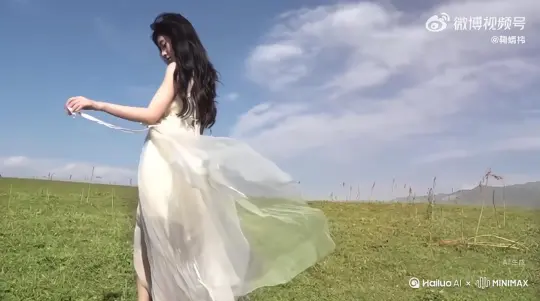 让图片中的场景人物动起来，人物变成无数黑色颗粒消失在视频中，向右吹走，原比例 by Hailuo AI Video Generator