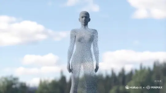 帮我生成一个视频：让图片中的场景动起来，人物变成无数灰色颗粒消失在视频中，向右吹走，原比例。比例 16:9，时长 5s，模型 高品质[右移,左摇,跟随] by Hailuo AI Video Generator