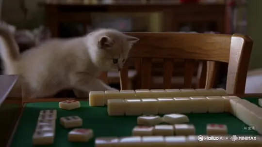 小猫在打麻小猫在打麻将[右摇,变焦推进] by Hailuo AI Video Generator