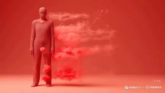 让图片中的场景动起来，人物变成无数红色颗粒加红色烟雾消失在视频中，向右吹走，原比例。比例 16:9，时长 5s，模型 高品质 by Hailuo AI Video Generator