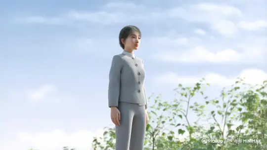 [右移,左摇,跟随] 帮我生成一个视频：让图片中的场景动起来，人物变成无数灰色颗粒消失在视频中，向右吹走，原比例。比例 16:9，时长 5s，模型 高品质 by Hailuo AI Video Generator