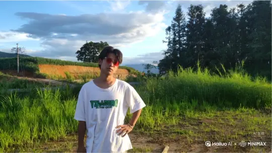生成一个视频：让图片中的场景动起来，人物变成无数颗灰色灰尘，消失在视频中向右吹走（沙尘数量只在人物慢慢中涌出，然后消失）原比例。模仿高品质[右移,左摇,跟随] by Hailuo AI Video Generator