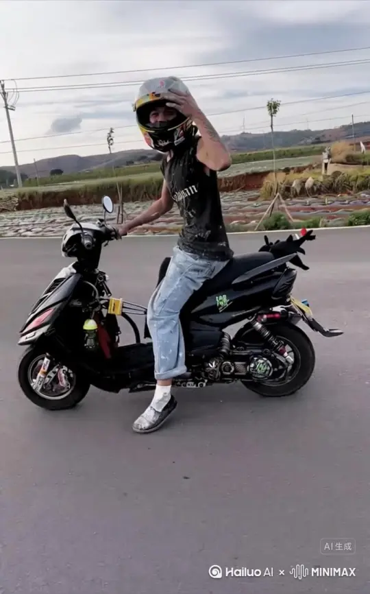 帮我生成一个视频：让图片中的场景动起来，人物变成无数灰色颗粒消失在视频中，向右吹走，原比例。比例 16:9，时长 5s，模型 高品质 by Hailuo AI Video Generator