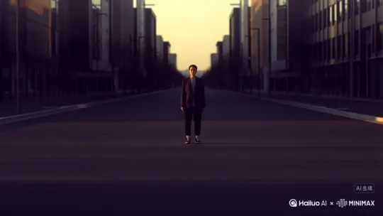帮我生成一个视频：让图片中的场景动起来，人物变成无数红色颗粒消失在视频中，向右吹走，原比例。比例 16:9，时长 5s，模型 高品质 by Hailuo AI Video Generator