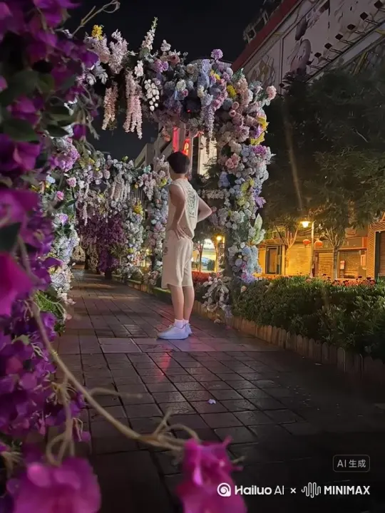 帮我生成一个视频：让图片中的场景动起来，人物变成无数红色花瓣瞬间炸开之后人物消失在视频中，向右大片吹去，原比例。比例 16:9，时长 5s，模[右移,左摇,跟随]型 高品质[推出,上升,下摇][右移,左摇,跟随] by Hailuo AI Video Generator