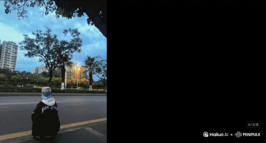 ：让图片中的场景动起来，人物变成无数玫瑰花瓣消失在视频中，向右吹走（花瓣数量只在人物中慢慢涌现，然后消失）   原比例。模型  高画质。 by Hailuo AI Video Generator