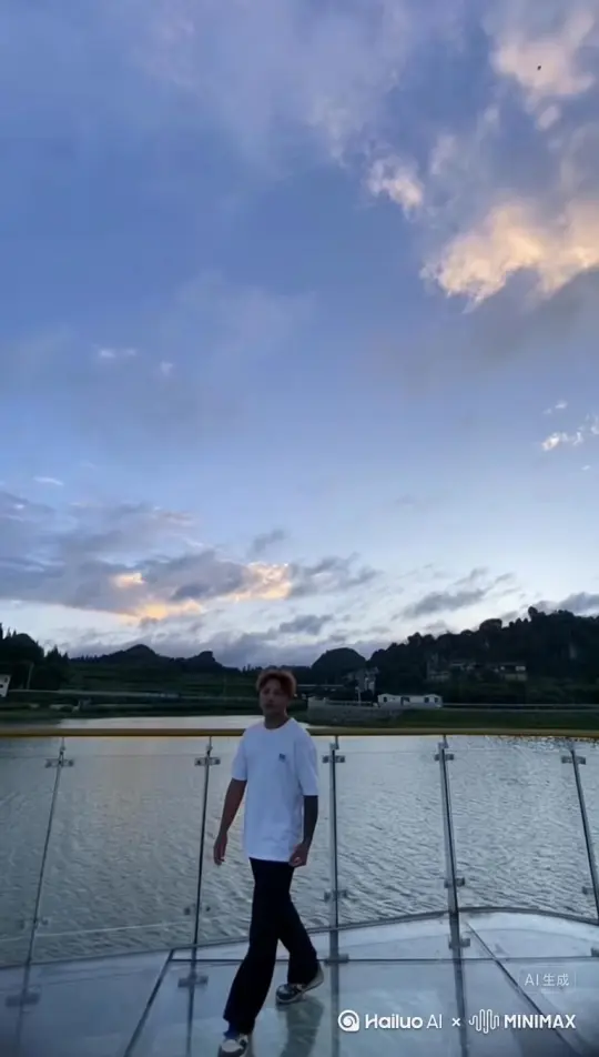 帮我生成一个视频：让图片中的场景动起来、人物变成无数花瓣沙尘消失在视频中、向右吹走。原比例比例16:9
5s.模型.  高品质[右移,左摇,跟随] by Hailuo AI Video Generator