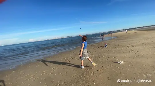 帮我生成一个视频：让图片中的场景动起来，人物变成无数红色颗粒消失在视频中，向右吹走，原比例。比例 16:9，时长 5s，模型 高品质 by Hailuo AI Video Generator
