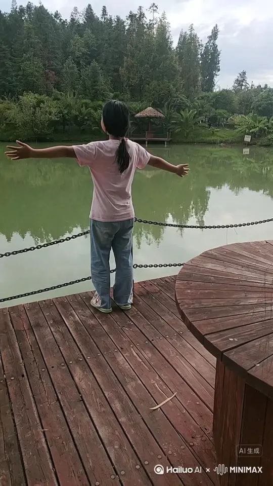 帮我生成一个视频：让图片中的场景动起来，人物变成无数红色颗粒消失在视频中，向右吹走，原比例。比例 16:9，时长 5s，模型 高品质 by Hailuo AI Video Generator