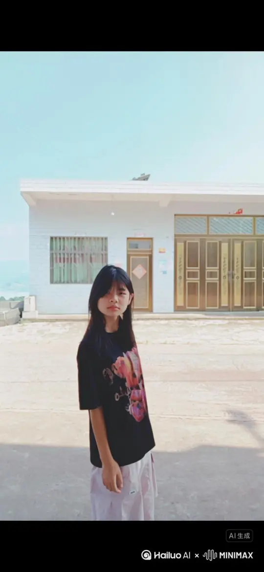 帮我生成一个视频 ，让照片中的情景动起来 ，人物变成无数灰色沙尘消失在视频中，向右吹走 (沙尘数量只在人物慢慢涌出，然后消失 )比例，模糊，高质量。[右移,左摇,跟随][右移,左摇,跟随] by Hailuo AI Video Generator