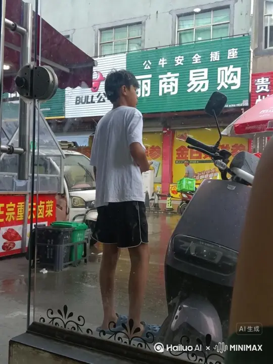 帮我生成一个视频：让图片中的场景动起来，人物变成无数红色颗粒消失在视频中，向右吹走 by Hailuo AI Video Generator