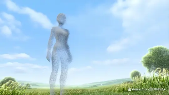 帮我生成一个视频：让图片中的场景动起来，人物变成无数灰色颗粒消失在视频中，向右吹走，原比例。比例 16:9，时长 5s，模型 高品质 by Hailuo AI Video Generator
