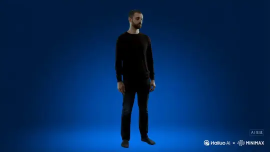 让图片中的场景动起来，人物变成无数蓝色颗粒加蓝色烟雾消失在视频中，向右吹走，原比例。比例 16:9，模型 高品质 by Hailuo AI Video Generator