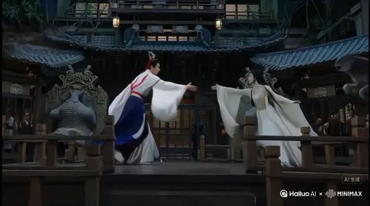 帮我生成一个视频：让图片中的场景向左移动，右侧人物变成无数红色樱花瓣消失在视频中，向右吹走，原比例。比例 16:9，时长 5s，模型 高品质 by Hailuo AI Video Generator