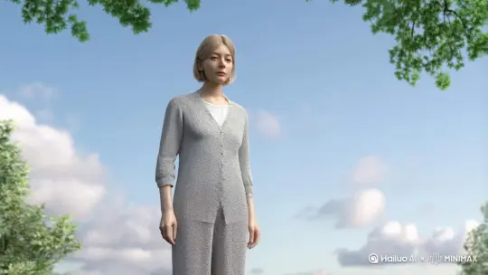 帮我生成一个视频：让图片中的场景动起来，人物变成无数灰色颗粒消失在视频中，向右吹走，原比例。比例 16:9，时长 5s，模型 高品质 by Hailuo AI Video Generator