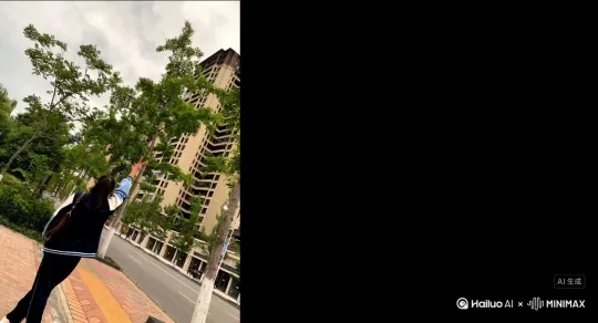 帮我生成一个视频：让图片中的场景动起来，人物变成无数红色颗粒消失在视频中，向右吹走，原比例。比例 16:9，时长 5s，模型 高品质[右移,左摇,跟随] by Hailuo AI Video Generator