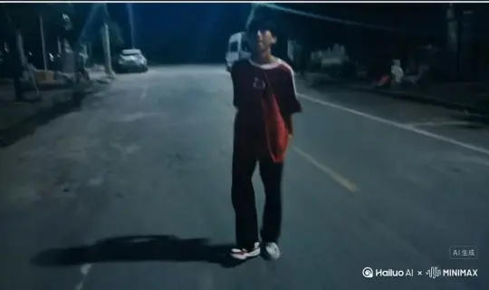 帮我帮我生成一个视频:让图片中的场景动起来，人物变成无数灰色纱尘消失在视频中向右吹走(沙尘数量只在人物慢慢中涌出，然后消失慢动作[右移,左摇,跟随] by Hailuo AI Video Generator