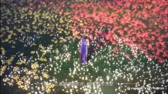 帮我生成一个视频：让图片中的场景动起来，人物变成无数玫瑰花瓣消失在视频中，向右吹走（花瓣数量只在人物中慢慢涌现，然后消失）   原比例。模型  高画质。[右移,左摇,跟随] by Hailuo AI Video Generator