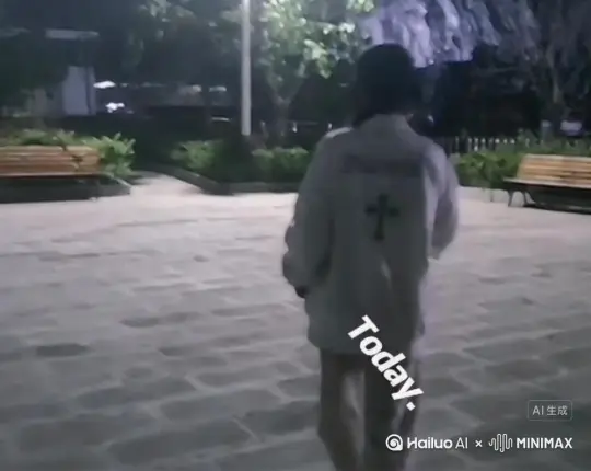 帮我生成一个视频：让图片中的场景动起来，人物变成无数红色花瓣消失在视频中，向右吹走，原比例。比例 16:9，时长 5s，模型 高品质 by Hailuo AI Video Generator