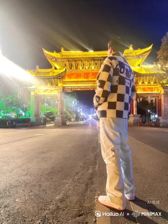从图中人物的肩膀和脸开始，人物变成灰黑色的尘埃粒子。继续消失，一块一块地消失，直到没有了，而是漂浮在灯光[左移,右摇,跟随]下褪色。在整个过程中，阴影和照明必须保持完全不变。灰黑色的粒子缓慢地飘散，既不发光也不反射光线。确保分解看起来光滑自然，颗粒保持 by Hailuo AI Video Generator