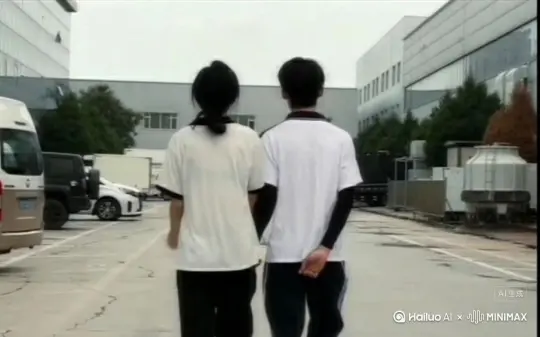 帮我帮我生成一个视频:让图片中的场景动起来，人物变成无数灰色沙尘消失在视频中向右吹走，(沙尘数量只在人物慢慢中涌出然后消失)原比例。模型高品质[右移,左摇,跟随] by Hailuo AI Video Generator
