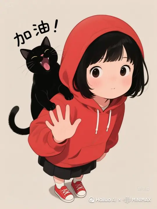 眼睛闪动，猫尾巴摇动，手微微摆动，头发微动 by Hailuo AI Video Generator