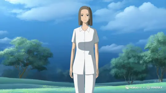 帮我生成一个视频：让图片中的场景动起来，人物变成无数蓝色玫瑰花瓣消失在视频中，向右吹走（花瓣数量只在人物中慢慢涌现，然后消失）   原比例 by Hailuo AI Video Generator