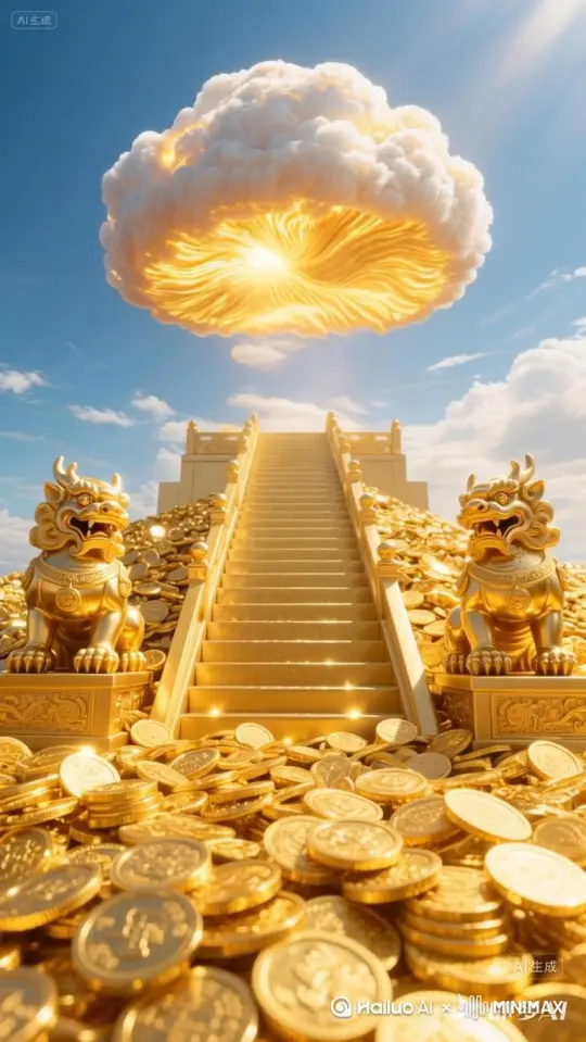 大量金币密密麻麻的从云朵里面喷涌下来，金币铺满整个屏幕 by Hailuo AI Video Generator