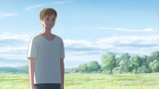 帮我生成一个视频：让图片中的场景动起来，人物变成无数灰色颗粒消失在视频中，向右吹走，原比例。比例 16:9，时长 5s，模型 高品质 by Hailuo AI Video Generator