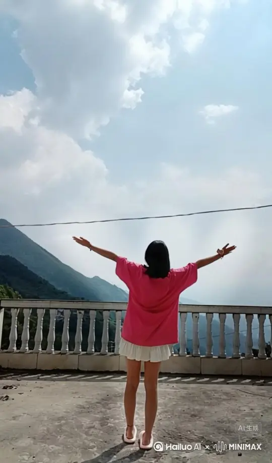 帮我生成一个视频：让图片中的场景动起来，人物变成无数花瓣消失在视频中，向右吹走，原比例。比例 16:9，时长 5s，模型 高品质[左移,推进,右摇] by Hailuo AI Video Generator