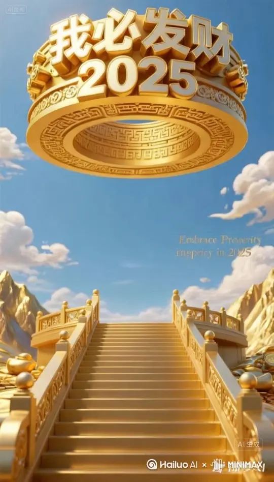 大量金币密密麻麻的从金色环形结构里面喷涌下来，金币铺顺着金色台阶铺满整个屏幕，环形结构不变 by Hailuo AI Video Generator