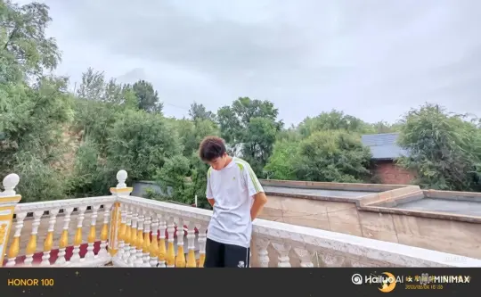 帮我生成一个视频：让图片中的场景动起来，人物变成无数红色玫瑰花瓣消失在视频中，向右吹走，原比例。比例 16:9，时长 5s，模型 高品质 by Hailuo AI Video Generator