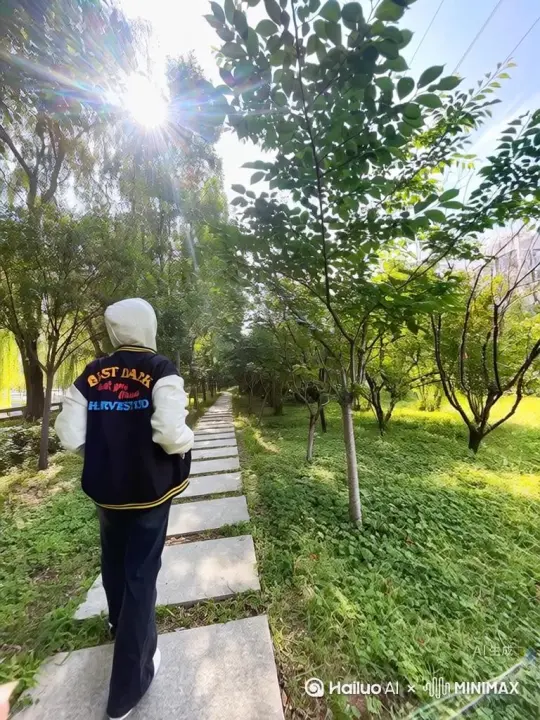 帮我生成一个视频：让图片中的场景动 人物变成一团无数玫瑰花瓣颗粒 消失在视频中，向右吹走，原比例。比例 16:9，时长 5s，模型 高品质 by Hailuo AI Video Generator