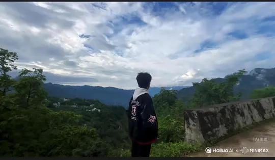 帮我生成:让图片中的场景动起来，人物变成无数的灰黄色的尘埃消失在视频中，向右吹走（尘埃数量只在人物慢慢涌出，然后消失），原比例。模型 高品质[右移,左摇,跟随] by Hailuo AI Video Generator