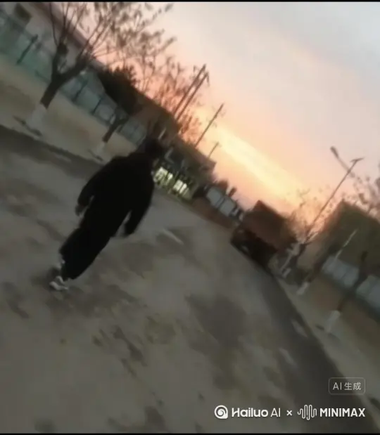 帮我生成帮我生成一个视频：照片中的人物往前走，人物变成无数灰色沙尘消失在视频中，向右吹走，（沙尘数量只在人物慢慢中涌出，然后消失）原比例。模型高画质 by Hailuo AI Video Generator