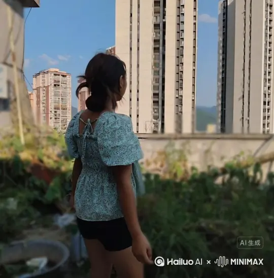 生成一个视频：让图片中的场景动 人物变成一团无数玫瑰花瓣颗在视频中，向右吹走 by Hailuo AI Video Generator