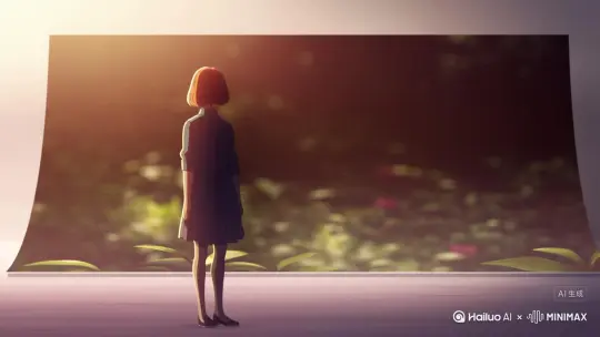 让照片的场景动起来，人物变成红色花瓣粒子消散，花瓣粒子向右侧消散 by Hailuo AI Video Generator