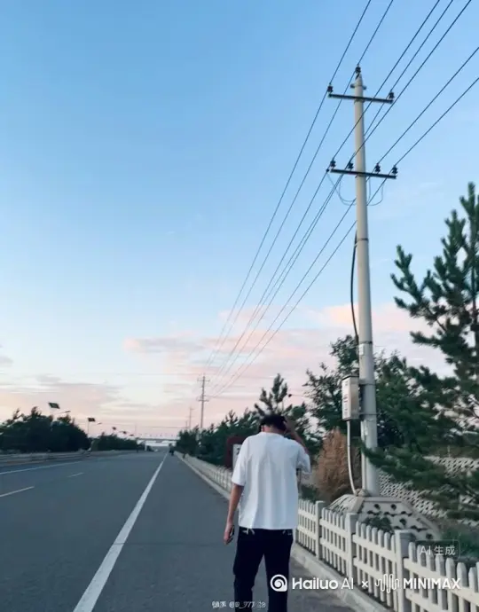 帮我生成一个视频：让图片中的场景动起来，人物变成无数灰色颗粒消失在视频中，向右吹走，原比例。比例 16:9，时长 5s，模型 高品质 by Hailuo AI Video Generator