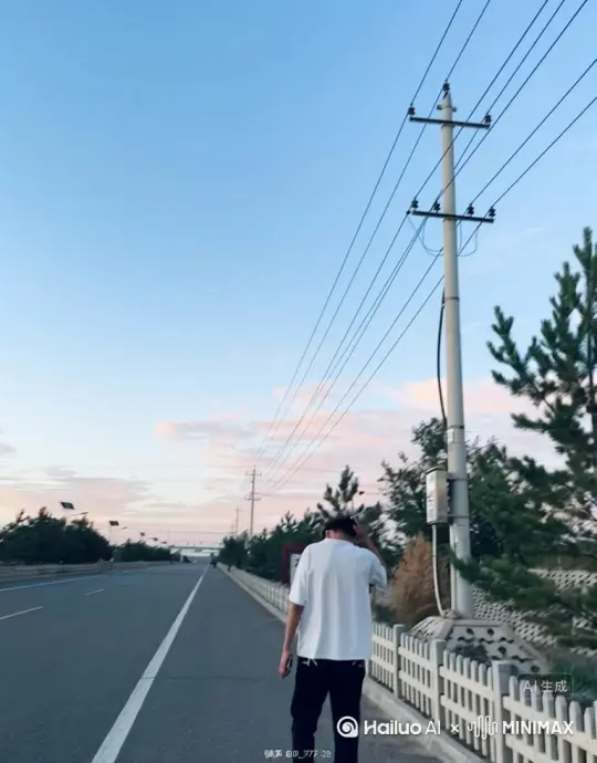 帮我生成一个视频：让图片中的场景动起来，人物变成无数灰色颗粒消失在视频中，向右吹走，原比例。比例 16:9，时长 5s，模型 高品质 by Hailuo AI Video Generator