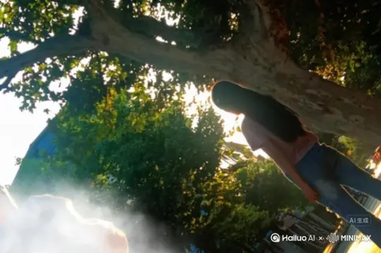 人物化成玫瑰花产往右边慢慢地飞，最后消失，人物不动，无数红色花瓣， by Hailuo AI Video Generator