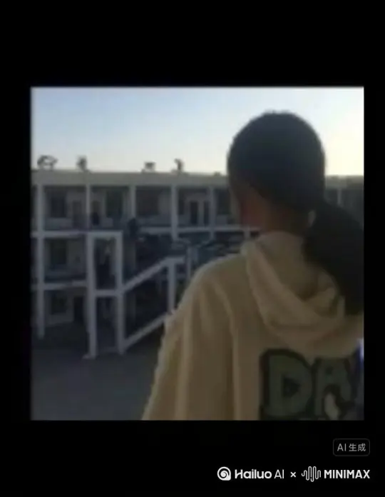 让图片中的场景动起来，人物变成无数红色颗粒消失在视频中，向右吹走，原比例。比例 16:9，时长 5s，模型 高品质 by Hailuo AI Video Generator