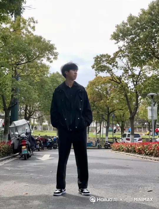帮我生成一个视频，让图片中的场景动起来、人物变成无数红色花瓣消失在视频中、向右吹走、（花瓣数量只在人物中慢慢涌出、然后消失）原比例、模型 高品质[左移,右摇,跟随] by Hailuo AI Video Generator