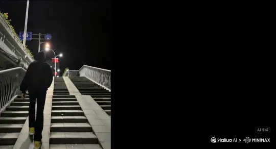 帮我生成一个视频，让图片中的场景动起来，人物变成无数粉色沙尘消失在视频中，向右吹走（沙尘数量只在人物中慢慢涌出，然后消失）原比例，模型，高品质 by Hailuo AI Video Generator